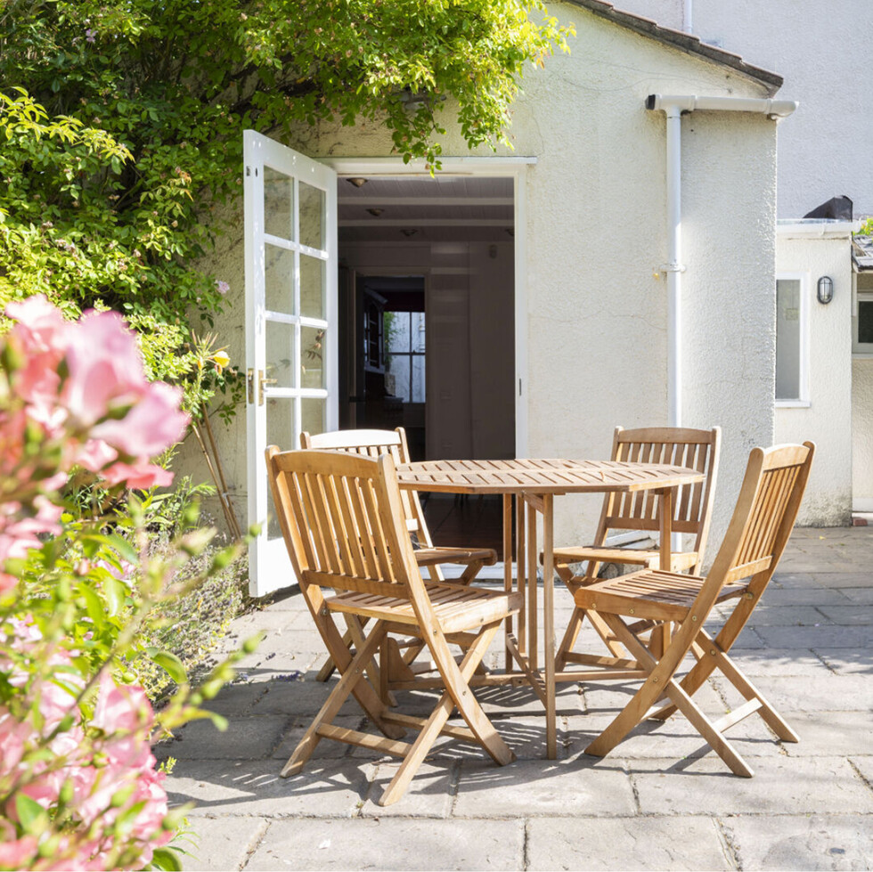 Beautiful garden terrace with flowers